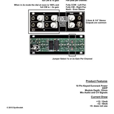 Synthrotek 1U Stereo Output Mixer image 3
