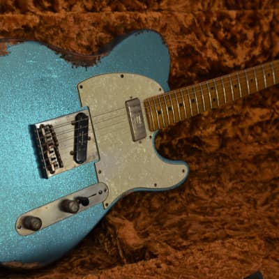American Fender Telecaster Heavy Relic Blue Sparkle Hums-Aged Blonde Tolex image 25