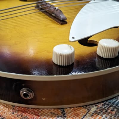 1961 Harmony H22 Short Scale Bass guitar, Gold Foil PU, Super Clean Shape, w/Hard Case image 6