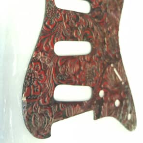 Leather Pickguard, fits Stratocaster, Floral style, Red image 4