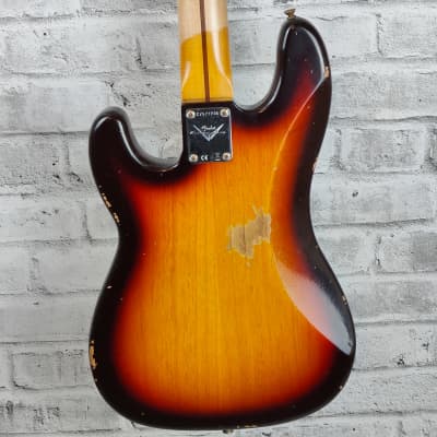 Fender Custom Shop 1958 Precision Bass Relic, 1-Piece Quartersawn Maple Neck Fingerboard, Super Faded Aged Chocolate 3-Color Sunburst image 6
