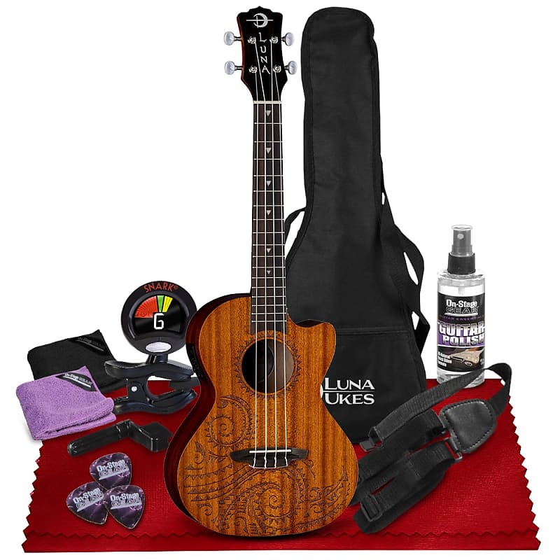 Luna Uke Tattoo Mahogany Tenor w/Preamp and Gigbag, Walnut