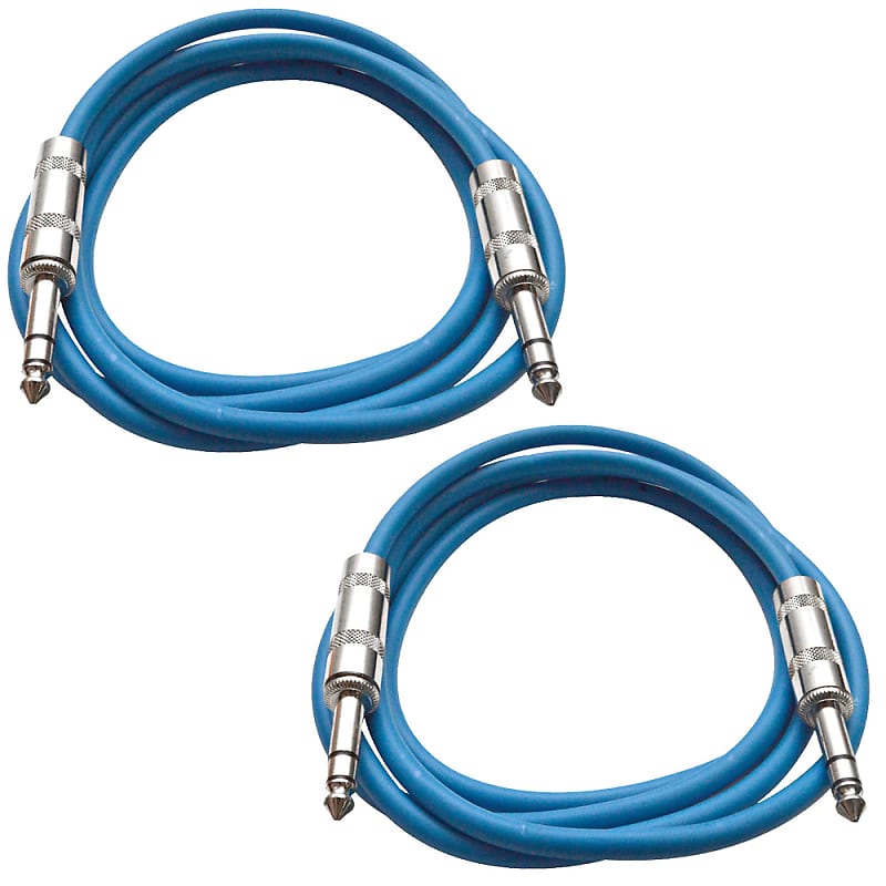 2 Pack of 1/4" TRS Patch Cables 6 Foot Extension Cords Jumper Blue and Blue image 1