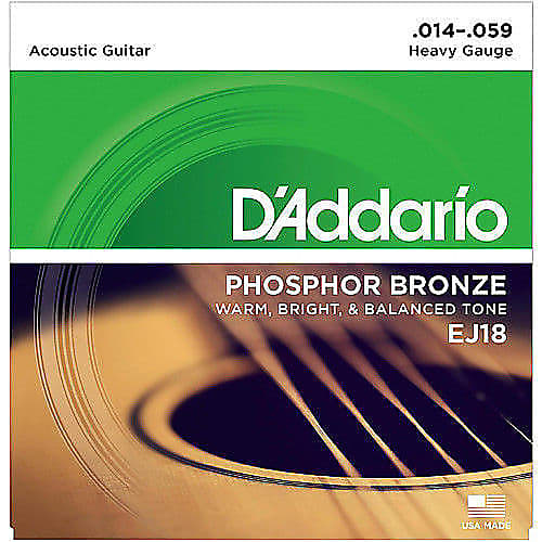 D'Addario Phosphor Bronze Acoustic Guitar Strings 14-59 heavy gauge; EJ18 image 1