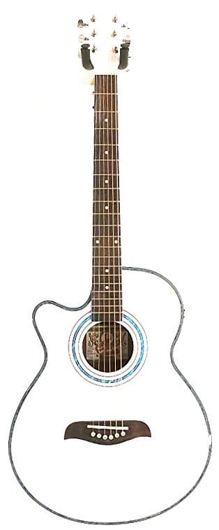 Oscar Schmidt OG10CEWHLH Left-Handed White Concert Size Acoustic Electric Guitar image 1