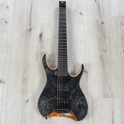 Mayones Hydra Elite 7 7-String Headless Guitar, 3A Eye Poplar, Trans Black Satin image 3