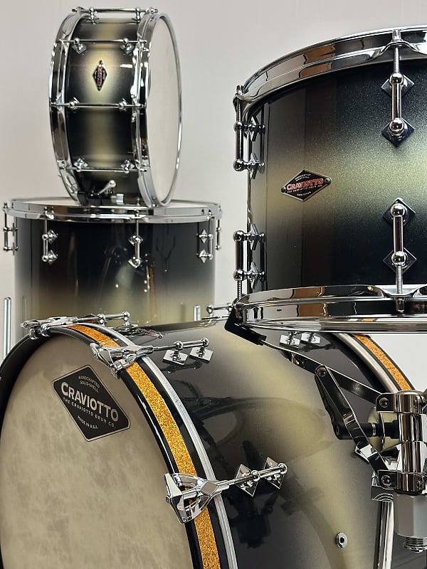 Craviotto 22/13/16/6.5x14" VIDEO Signed 2013 Solid Maple Shell Drum Set - Black/Gold Duco Sparkle Lacquer image 1