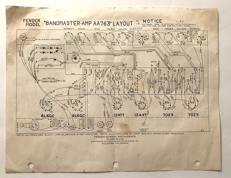 Fender Bandmaster Schematic circa 1966 with poor condition Reverb