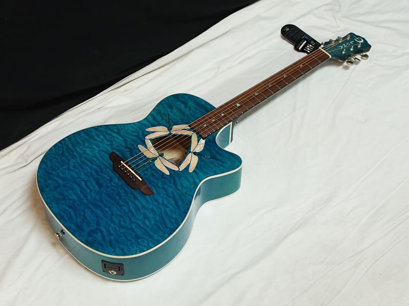 LUNA Fauna Dragonfly Quilt Maple acoustic electric GUITAR new Trans Teal Blue image 1