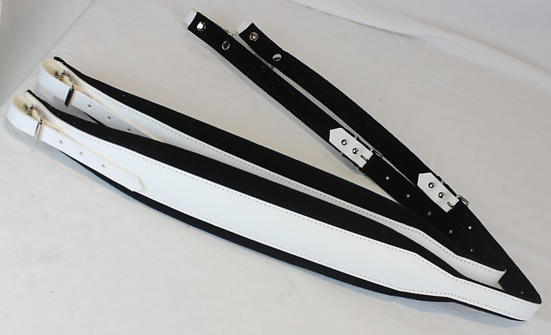 New White Leather Black Velour Fuselli Accordion Shoulder Straps Width (7cm  / 2.8in) Length (85~105cm / 33.5~41.3in)