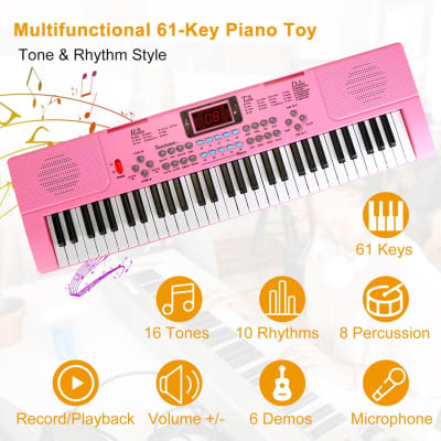 61 Keys Digital Music Electronic Keyboard Electric Musical Piano Instrument Kids Learning Keyboard w/ Stand Microphone - Pink image 5