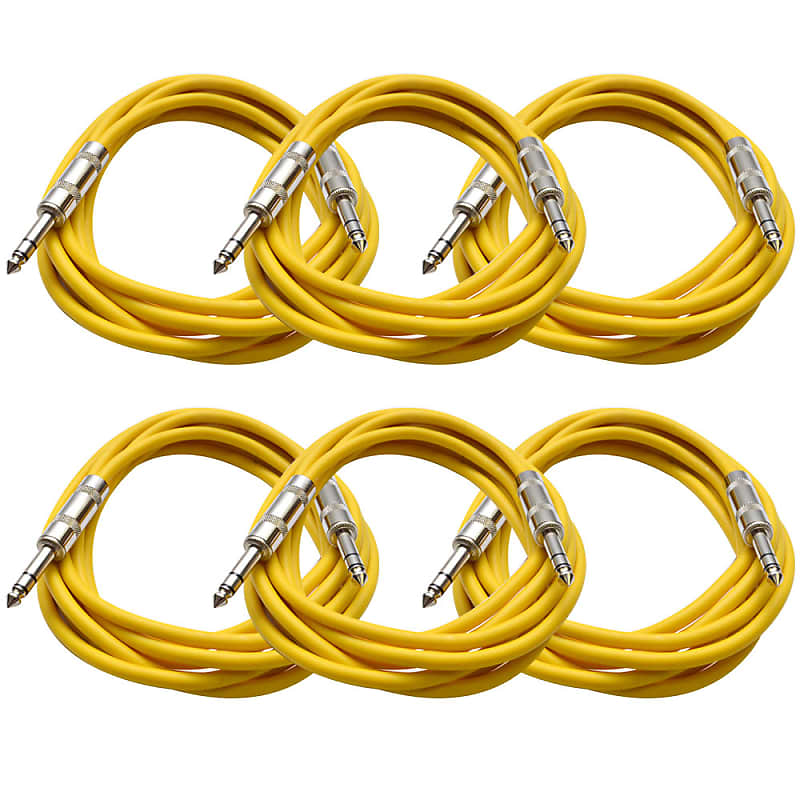 SEISMIC AUDIO - 6 PACK Yellow 1/4" TRS 10' Patch Cables image 1