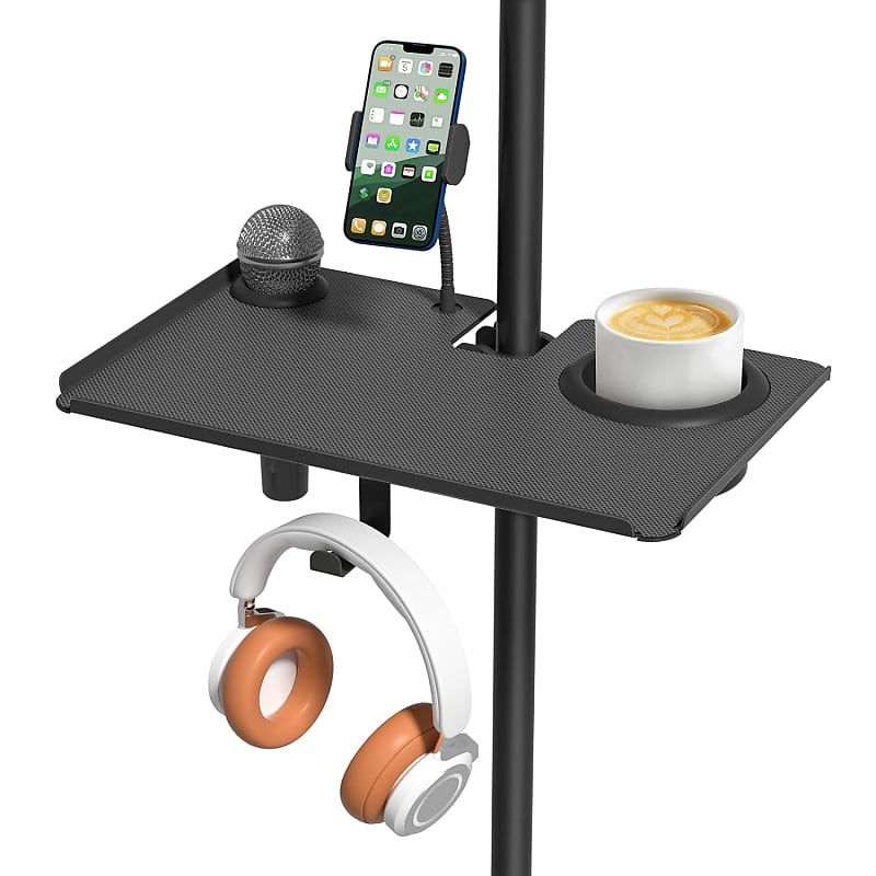 Multi-Functional Metal Phone Holder Microphone Stand Tray - Universal Mic  Stand Tray Shelf With Cup Holder, Clamp On Tray Fit Most Music Stand Tray 