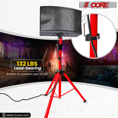 5 Core Speaker Stand Tripod 2 Pieces Heavy Duty PA DJ Speakers Pole Mount Stands Professional with Mounting Bracket Height Adjustable 40 to 72 Inch Red  SS HD 2 PK RED image 5