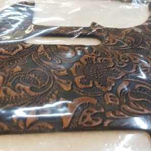 Leather Pickguard, fits Telecaster, Floral Design, Beige and Brown image 3