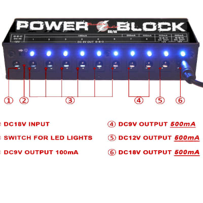 MEC Power Block HB/10 Power Supply 10 Isolated Output 9V 12V 18V Effect Pedal Power Supply image 7