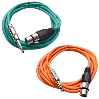 2 Pack of 1/4 Inch to XLR Female Patch Cables 10 Foot Extension Cords Jumper - Green and Orange image 1