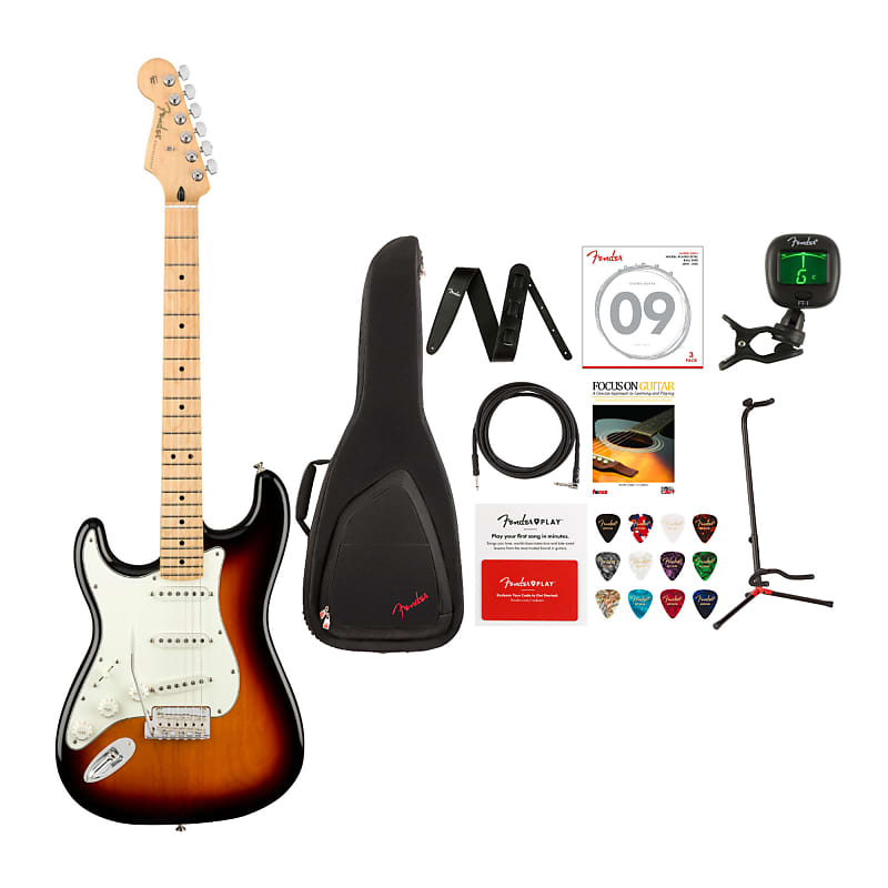 Fender Player Stratocaster 6-String Electric Guitar (Left-Hand, 3-Color  Sunburst) with Guitar Gig Bag, Strap, Instrument Cable, Guitar Stand,  Clip-On