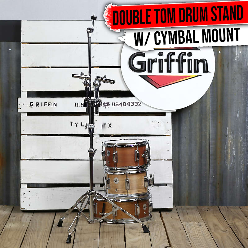 Double Tom Drum Stand - GRIFFIN Cymbal Holder Mount Arm Duel Percussion Hardware image 1