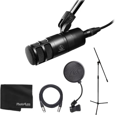 Audio Technica AT2040 Mic 20 Series Front Address Dynamic Mic + Tripod Base Mic Stand with Boom + Pop Filter + Microphone Cable - Top Value