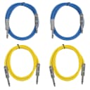 4 Pack of 3 Foot 1/4" TS Patch Cables 3' Extension Cords Jumper - Blue & Yellow