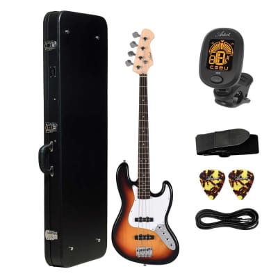 Artist AJB Sunburst Bass Guitar w/ Accessories & Black Hard Case image 1