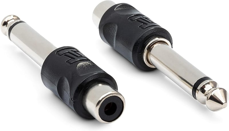Hosa GPR-101 RCA to 1/4 inch TS Adaptors (2 pieces), Black, Tablet image 1