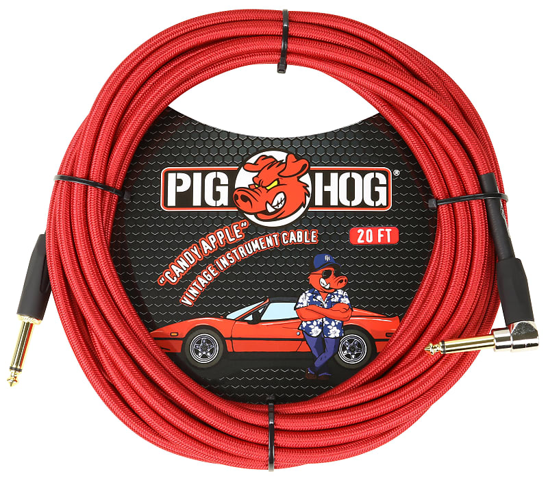 Pig Hog Instrument Cable "Candy Apple" 1/4' to 1/4' 20 ft.Right Angle, PCH20CAR image 1