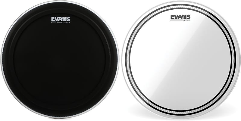 Evans EMAD Onyx Series Bass Drumhead - 18 inch + Evans EC2 Clear Drumhead - 18 inch Bundle image 1