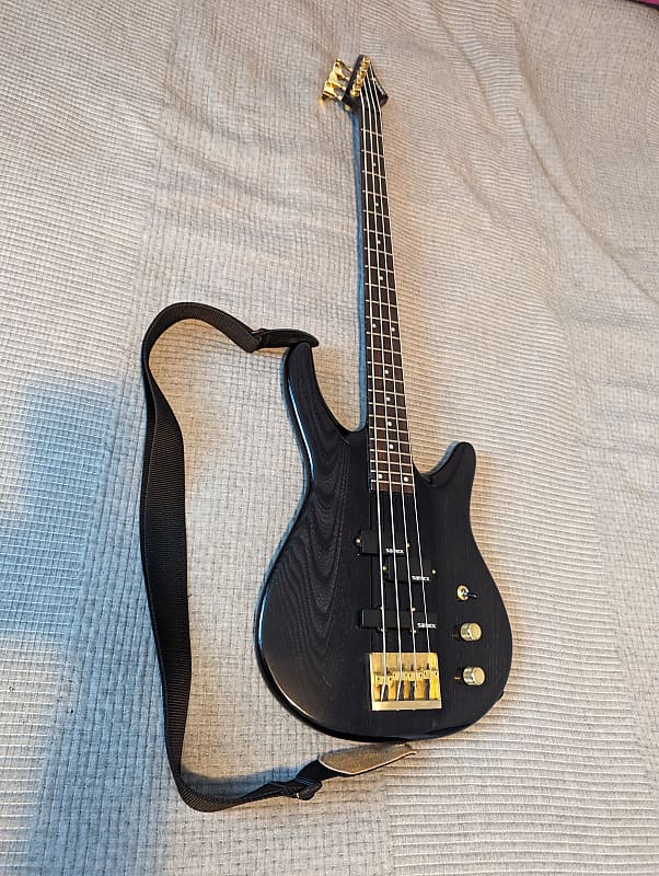 Samick Onepiece bass guitar 1990s Black Woodgrain, Brass Reverb