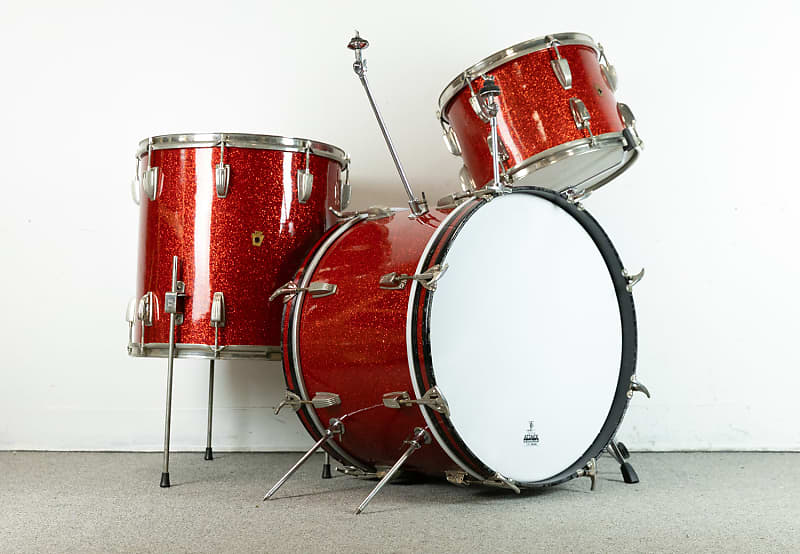 1950s WFL Red Glass Glitter 14x20 9x13 and 16x16 Drum Set image 1