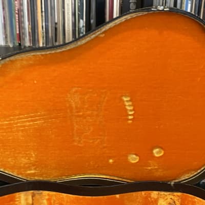 Vintage Acoustic Guitar Case 1960’s-1970’s Black w Orange Gold Interior image 6