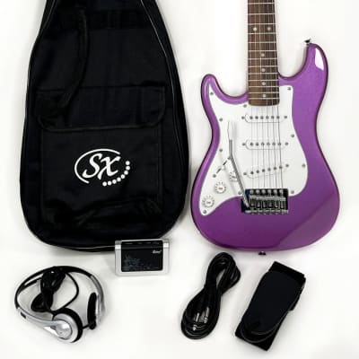 SX 1/2 Size Left Handed Electric Guitar Package w/Bag & Headph amp RST 1/2 MPP Metallic Purple Left image 1