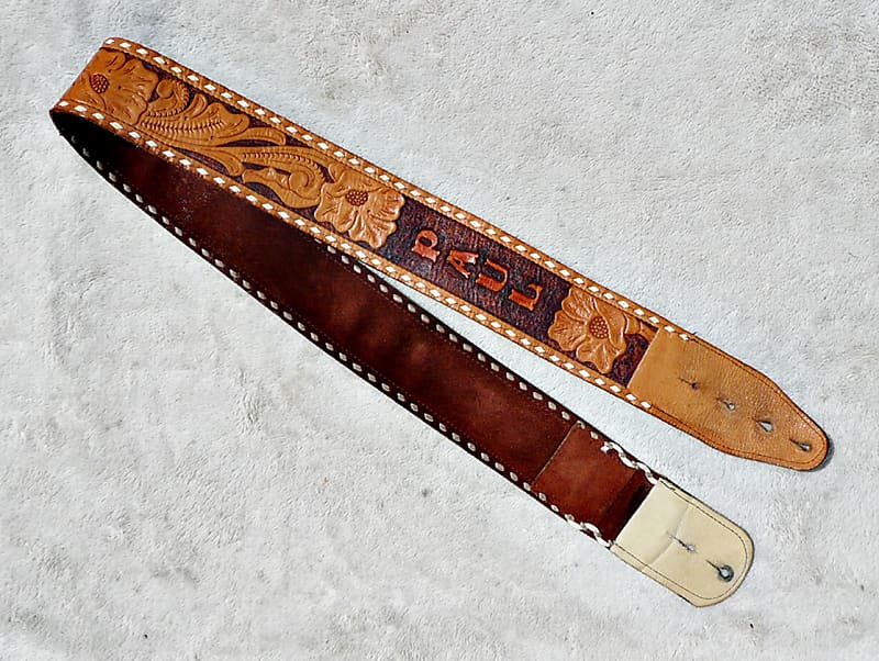 CUSTOM MADE Hand Tooled PAUL Leather Guitar Strap - Natural - Excellent  Condition