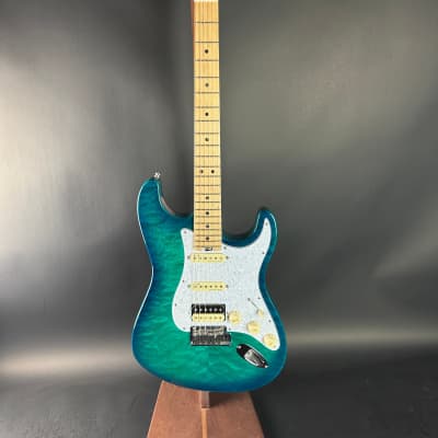 Used 2018 Fender American Elite Strat HSS Shawbucker QMT Aqua Marine Metallic w/Case TSU20642 image 2