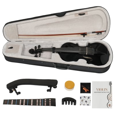 Unbranded Full Size 4/4 Violin Set for Adults Beginners Students with Hard Case, Violin Bow, Shoulder Rest, Rosin, Extra Strings 2020s - Black image 17