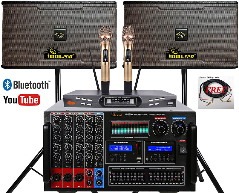 IDOLmain 8000W Pro Mixing Amplifier & 1200W Speakers & Dual Wireless Microphones Home Karaoke System image 1