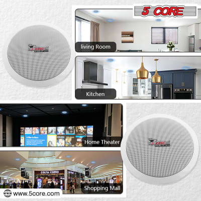 5 Core Ceiling Speakers 6.5 Inch White in Wall Mounted Speaker 6 Pieces 2 Way 20W Rated Power 88dB Sensitivity for Indoor Outdoor Whole Home Theater Surround Sound System  CL 6.5-12 2W 6PCS image 8