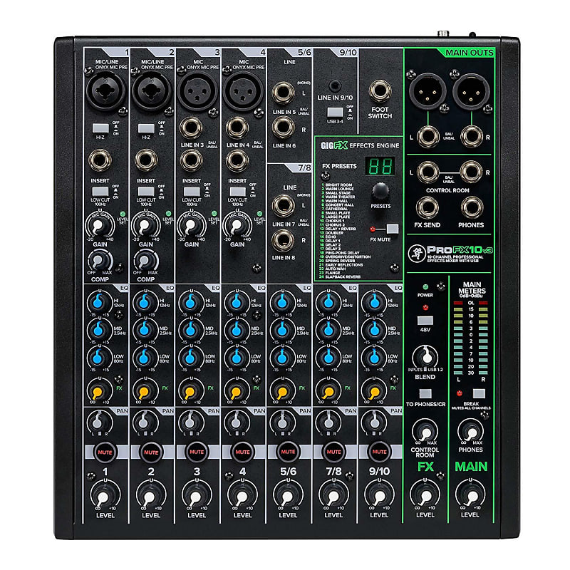 Mackie ProFX10v3 Unpowered 10-Channel FX USB Mixer Bundle - Includes Knox  Gear TX-100 Closed-Back Studio Monitor Headphones, 1/4