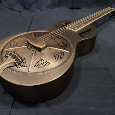 Minolian Parlour Resonator Guitar - Brass Body - 'Antique' Copper Finish image 5
