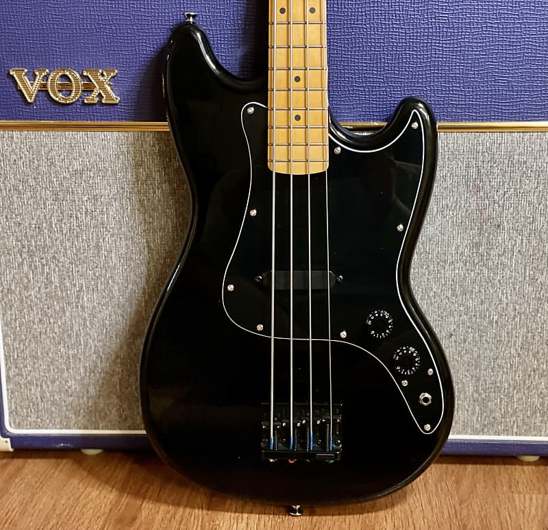 Upgraded Squier Bronco Bass, Modded MusicMaster, Short Scale Black
