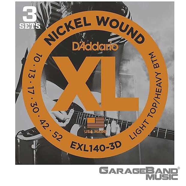 D'Addario EXL140-3D Nickel Wound Electric, Light Top/Heavy Bottom, 10-52, 3 Pack image 1