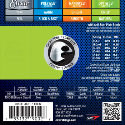Elixir Electric Guitar Strings with OPTIWEB Coating, Super Light (.009-.042) image 2