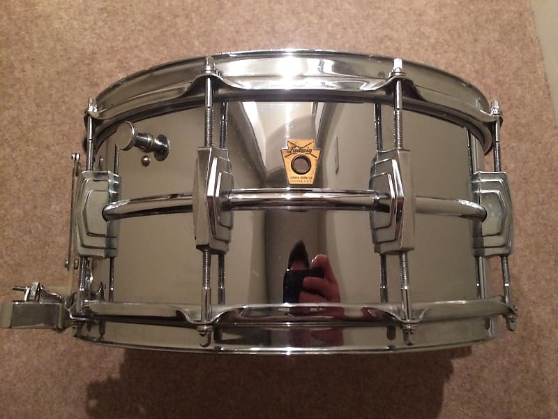 Ludwig No. 411 Super-Sensitive 6.5x14" Chrome Over Brass Snare Drum with Keystone Badge 1960 - 1963 image 2
