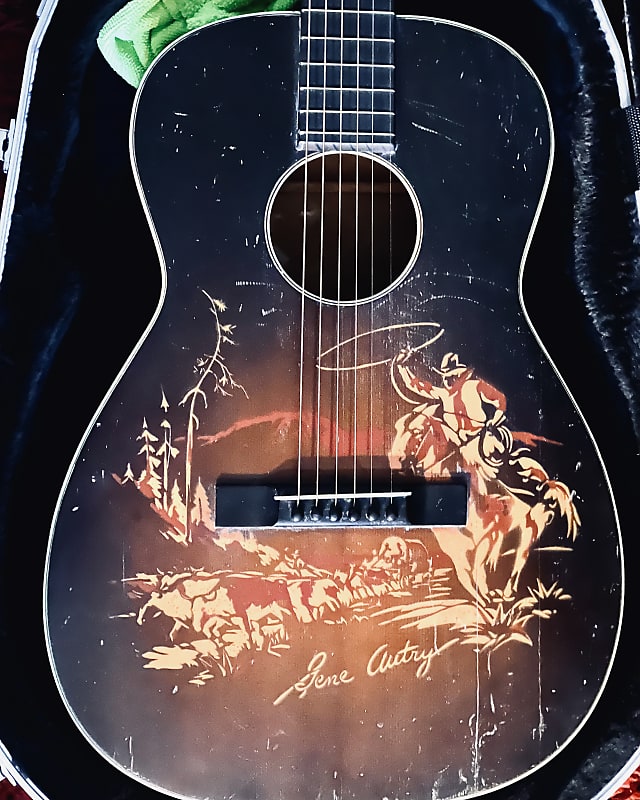 Harmony Gene Autry Round-Up 00-size guitar 1930s - Dark sunburst w/ stencil graphics image 1