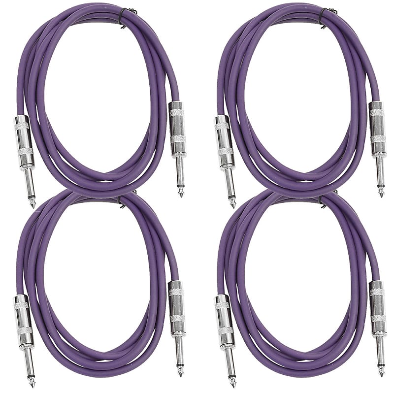 4 Pack of 6 Foot 1/4" TS Patch Cables 6' Extension Cords Jumper - Purple & Purple image 1