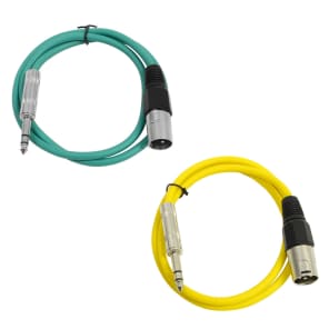Seismic Audio SATRXL-M2-GREENYELLOW 1/4" TRS Male to XLR Male Patch Cables - 2' (2-Pack)
