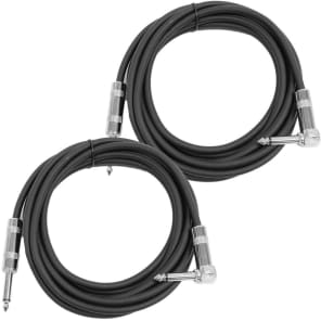 Seismic Audio SAGC10R-BLACK-2PACK Right Angle to Straight 1/4" TS Guitar/Instrument Cables - 10' (Pair)