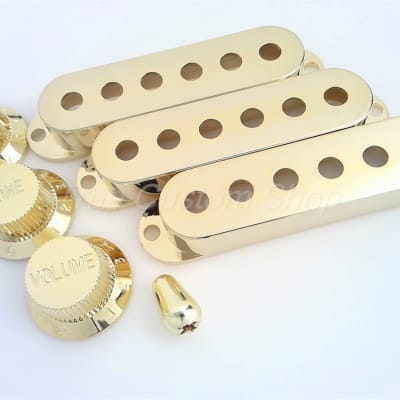 True Custom shop® Gold 52mm Size Pickup Covers Knobs & Switch Tip Accessory Kit  for  Fender Strat