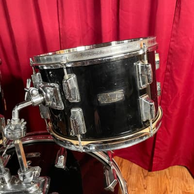1970s Pearl Wood Fiberglass Drum Set 22/12/13/16 Jet Black *Video Demo* image 10